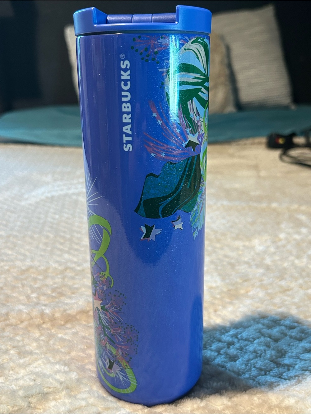 Starbucks Blue/ Purple Glittery Floral Sparkle Travel Tumbler